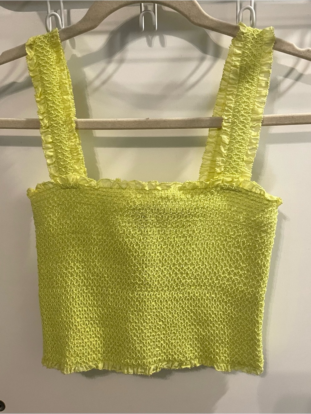 Smocked Cropped Tank Top in Neon Yellow